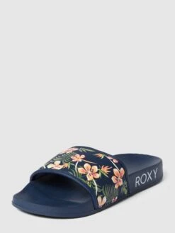 Roxy Slides Mit Floralem Print 'SLIPPY' - Marineblau